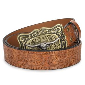 Mealah Western-Cowboy-Belts for Men/Women with Longhorn-Bull-Buckle
