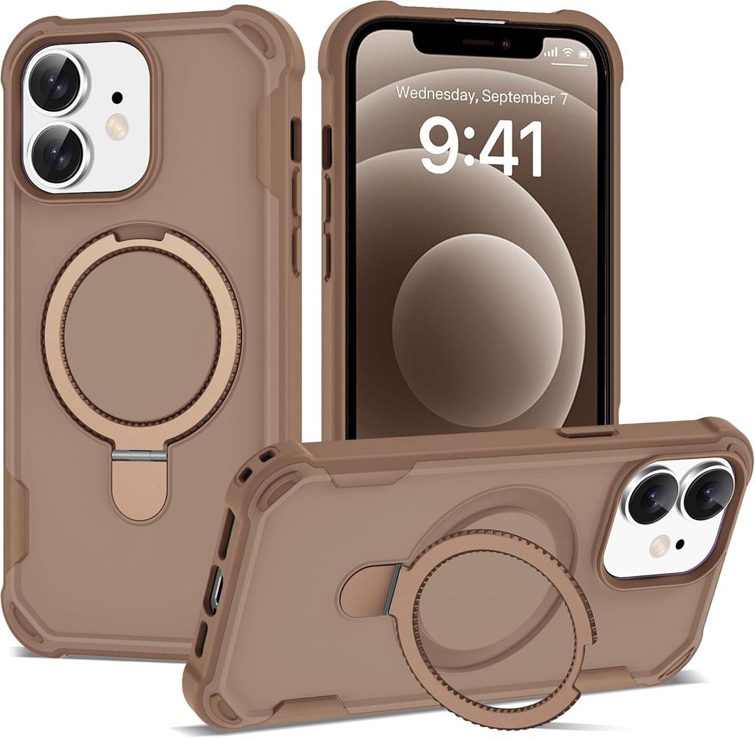 PeakFuel Compatible with iPhone 12 & 12 Pro Case 6.1'' with Magnetic Ring Stand [Military Drop Protection][Compatible with MagSafe] Shockproof 12 & 12 Pro Phone Case for Men Wowen,Brown