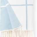 Hofdeco Premium Coastal Decorative Throw Blanket for Patio Couch Sofa, Baby Blue Plaid with Fringe, 52"x71"