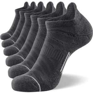 FITRELL 6 Pack Men's Ankle Running Socks Low Cut Cushioned Athletic Sports Socks 7-9/9-12/12-15 (Dark Grey+grey)