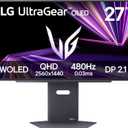 LG 27GX790A-B 27-inch Ultragear OLED Gaming Monitor QHD 1440p 480Hz, 0.03ms, DisplayPort 2.1, True Black 400, NVIDIA G-Sync, AMD FreeSync Premium Pro, HDMI, USB, Tilt/Height/Swivel/Pivot Stand, Black