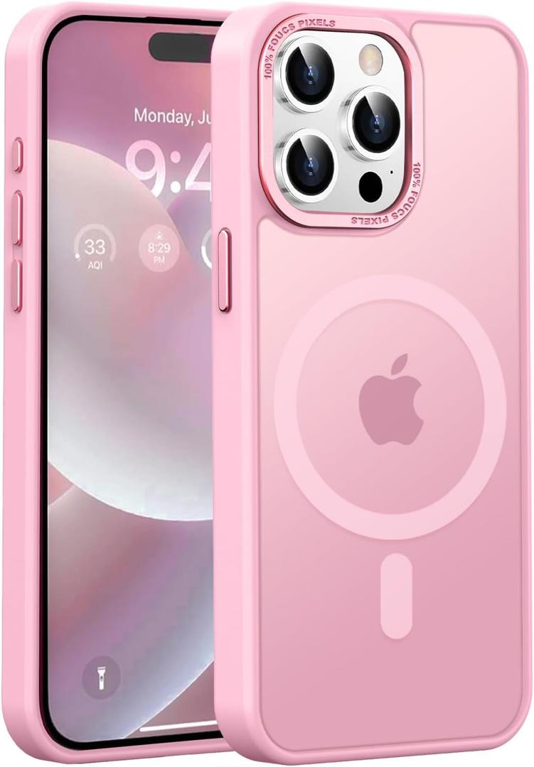 Newfuture Magnetic for iPhone 15 Pro Case [Compatible with Magsafe] [Military Grade Drop Protection] Translucent Matte Anti-Fingerprint Shockproof Phone Case for iPhone 15 Pro 6.1 inch, Chalk Pink