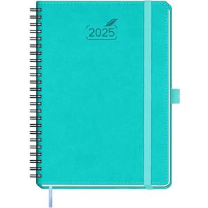 BEZEND 2025 Planner Daily Weekly & Monthly Spiral Bound 5.8" x 8.5" (Jan - Dec 2025) Agenda 2025 Vertical Calendar Book with Hourly Schedule, Monthly Tabs, Vegan Leather Softcover - Turquoise