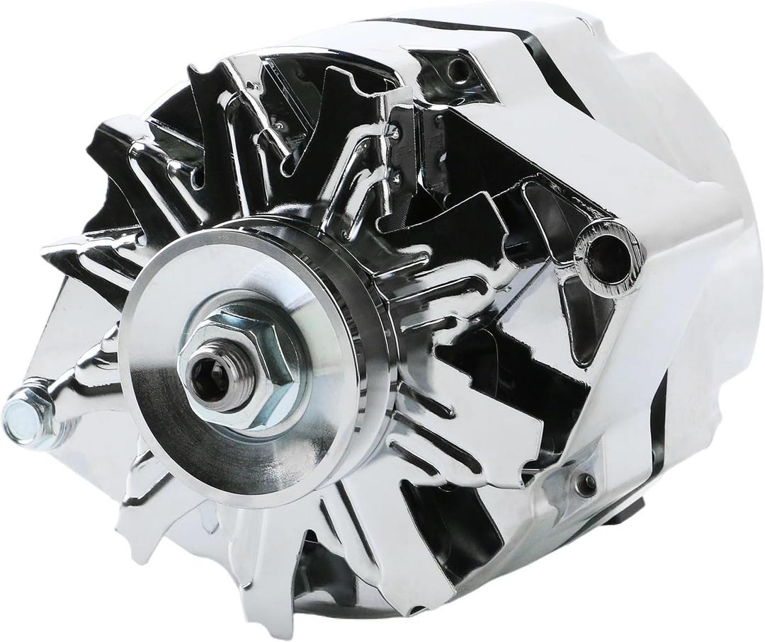 For Chevy for GM 1 Wire Alternator - Tesmirror One Wire Chrome Alternator High Output 105A 10SI SBC BBC for Chevy 350 305 DELCO Street Rod 1100125 ADR0335C 40012395 7127SECN100A 7127-SE105C