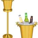 Ice Bucket with Stand,Gold Stainless Steel Champagne Ice Bucket,Deer Head Handle Wine Chiller Bucket for Christmas Wedding Bars,5L Wine Bucket on Stand for Cocktails Beer Sparkling Wine