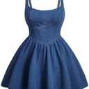 SOLY HUX Women's Plus Size Scoop Neck Denim Dress Sleeveless A Line Flowy Mini Jean Dresses 1XL Plain Blue