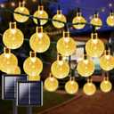 LORRYTE 2-Pack 64FT 100 LED Crystal Globe Solar String Lights Outdoor, Waterproof Solar Lights for Outside, 8 Lighting Modes Patio Decor for Garden Yard Porch Wedding Party(Warm White) (2 Pack-100LED(Solar))