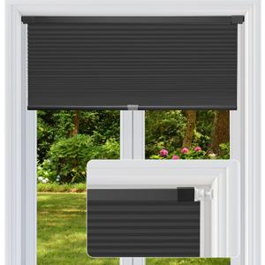 Cordless Cellular Shades, No Drill No Tools Light Filtering Honeycomb Shades, Pleated Blinds for Windows, Easy to Install, Black 21" W x 48" H