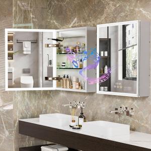 Medicine Cabinet with LED Mirror: 24x20 Wall Mounted Lighted Dimmable Vanity Mirrors with Bluetooth Speaker and Digital Display - Mirrored Bathroom Storage Organizer with 2 Adjustable Glass Shelves
