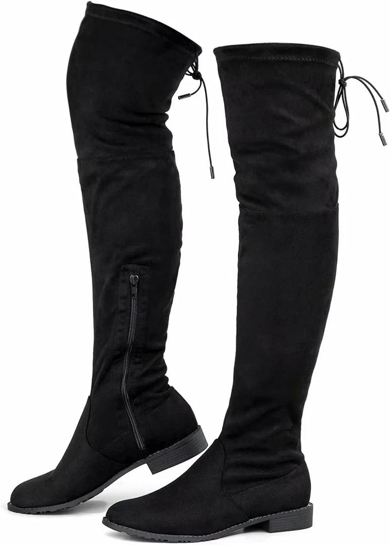 Greatonu Women's Over Knee High Boots Warm Winter Long Boot with Side Zipper Back Lace Fashion Thigh High Boots (9, Black-0.98 Inchs)