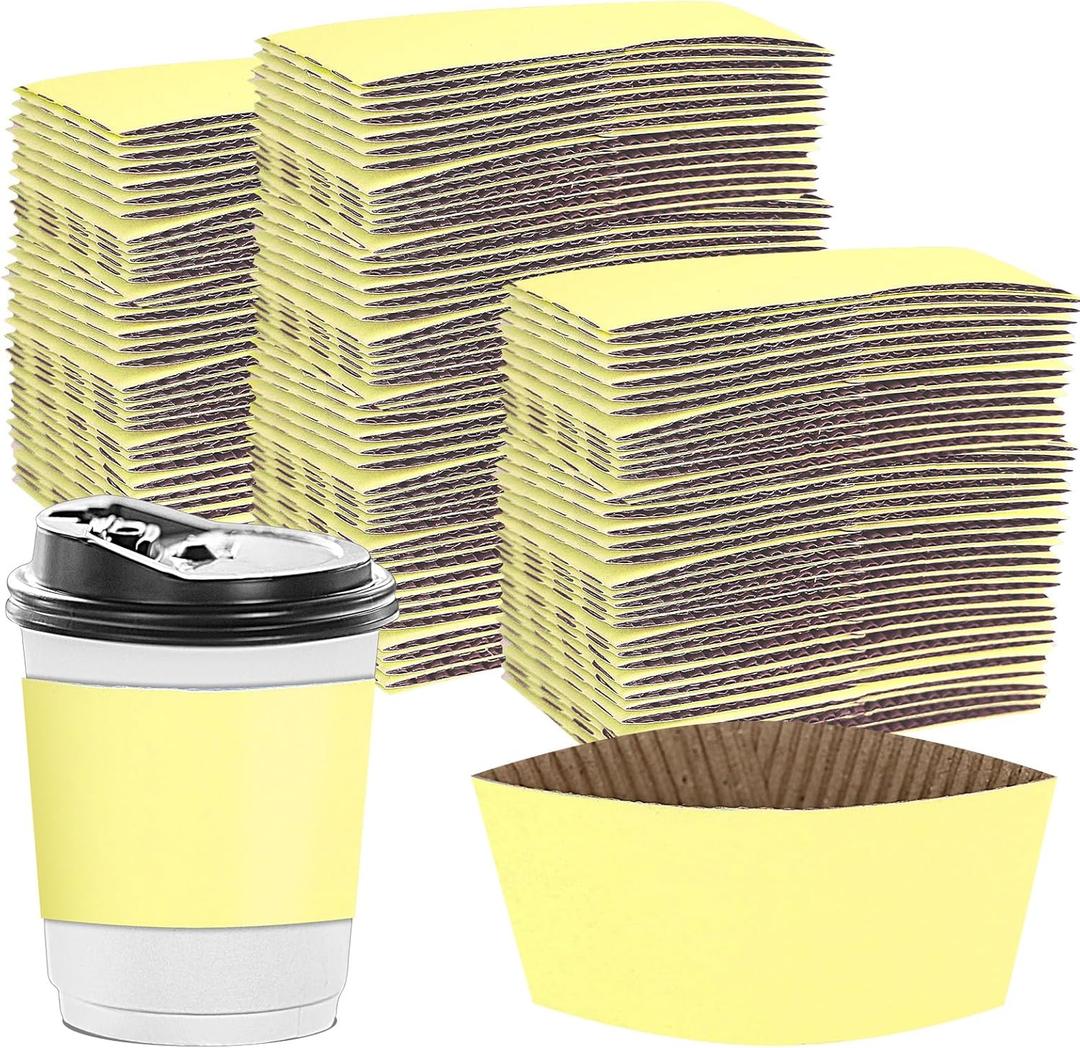 Disposable Coffee Cup Sleeves Corrugated Kraft Paper Coffee Cup Sleeves Holder Protective Insulated Heat Espresso ForHot Drinks 8-24oz (Yellow, 200 Pcs)
