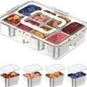 Snackle Box Container,8 Compartment Stainless Steel Food Storage with Silicone Lid & Handle,Clear Divided Fruit Nut Veggie Tray for Kitchen, Picnic, Party