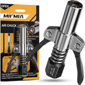 MIFMIA Locking Air Chuck, Heavy Duty Open Flow with Six Steel Jaws, Locks onto Any Tire Valve, No Leaks or Pop-Offs, Rated to 150 PSI - Open Flow