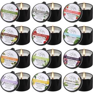 12-Pack Massage Candle Set - Low Temperature Soy Wax Melts into Silky Smooth Massage Oil, 1oz Aromatherapy Candles for Couples, Home Spa, Relaxation & Romantic Gifts (12 Scents)