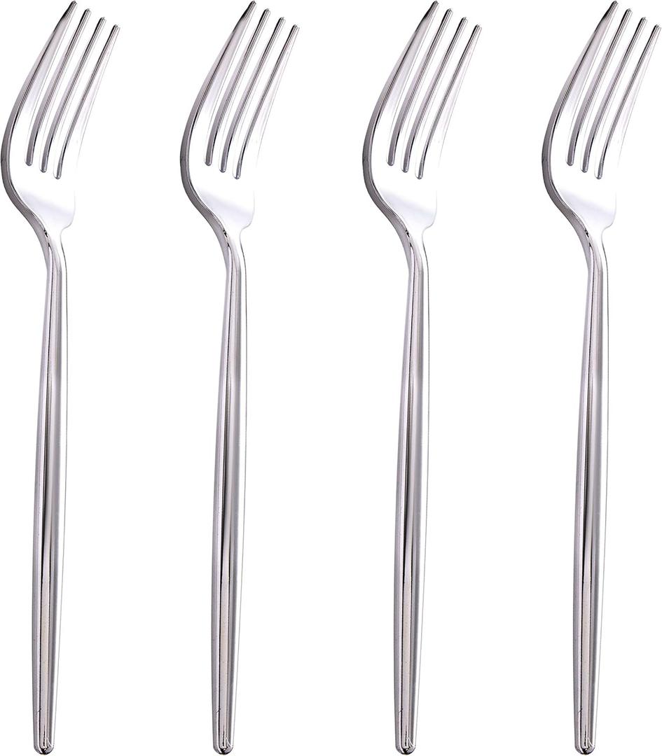 U-QE 180Pcs Silver Plastic Forks, Disposable Heavy Duty Plastic Forks, Heavyweight Silver Plastic Silverware, Plastic Flatware Perfect For Parties, Weddings and Other Daily Events
