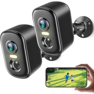 2K Security Cameras Wireless Outdoor, 2 Pack Battery Powered WiFi Cameras for Home Security with AI Motion Detection, Spotlight Color Night Vision, 2-Way Talk, Siren Alarm, IP65, Cloud/SD Storage