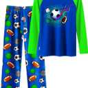 PASHOP Boys Pajamas Cozy Soft Long Sleeves Top and Pants 2 Piece Cool Pjs Pajamas Set Big Boys Sleepwear Size 8-14 (10, Green Soccer)