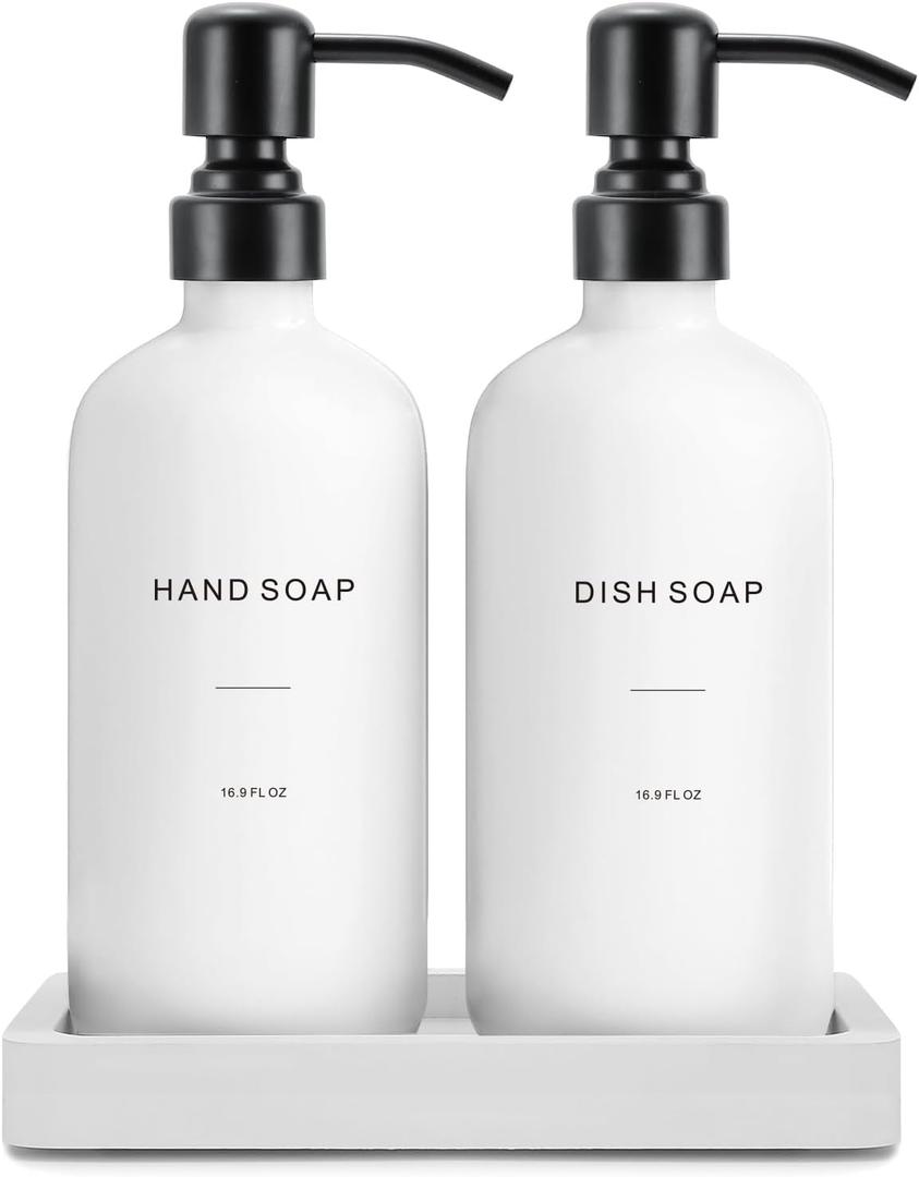 Prus Waso Kitchen Soap Dispenser Set, White Soap Dispenser with Black Stainless Steel Pump, Perfect for Modern Kitchen Decor. (White)