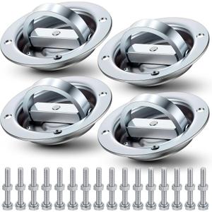 4 Pack 6-1/4" Dia Rotating Recessed D-Ring Heavy Duty Tie-Down Anchor Swivels 360 Degrees Wll 1, 800 Lbs to Secure Cargo in Semis, Trailers, Flatbeds, with Installation Accessories