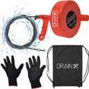 DrainX Plumbing Snake Drain Auger | 25-Ft Drain Cleaning Cable Plumbers Auger with Work Gloves and Storage Bag Included!