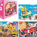 Puzzles for Kids Ages 3-5, 3-in-1 Progressive Jigsaw Puzzle Set (48, 54, 64 Pieces), Vehicles Educational Learning Toys for Boys & Girls (Firetruck, Construction Excavator & Ship)