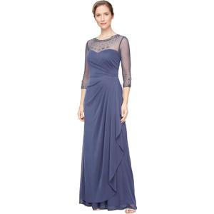 Alex Evenings Women's Long A-line Mother of The Bride Dress with Illusion Neck and Sleeves, Violet, 12P
