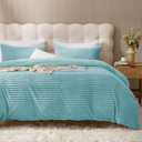 JELLYMONI Plush Duvet Cover Set - Queen Size Baby Blue Striped Fluffy Comforter Cover 3pcs Bedding Set Luxury Ultra Soft Faux Fur Duvet Cover with Zipper and 2 Pillowcases (NO Comforter)