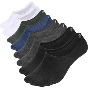 WHISPER DEER No Show Socks Men Invisible Low cut Loafer Sneaker Socks Non-Slip (12-15, 2white+2black+2grey+1green+1blue)