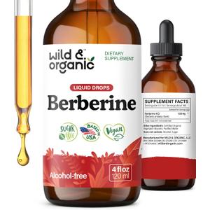 Wild & Organic Berberine Drops HCL 500mg - Antioxidant Support - 4 fl oz, Exp 12/2027