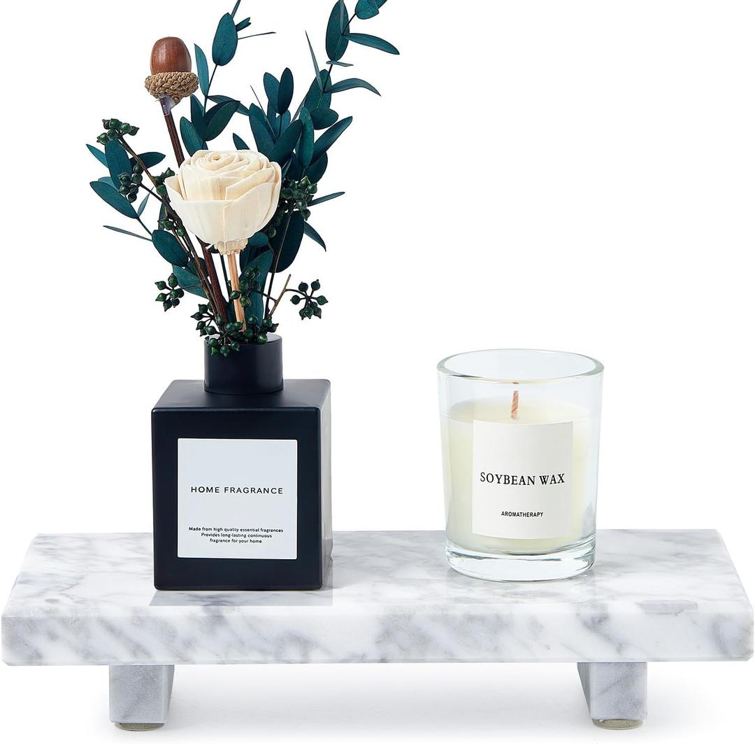 Natural Marble Tray Pedestal Stand  8.7"x4" Soap & Jewelry Riser for Bathroom Counter, Kitchen Sink, Vanity Organizer, Decorative Stone Catchall for Perfume, Candles (White)
