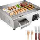 VEVOR Commercial Electric Griddle, 21 x 11.8 inch, 1750W, 122-570F Adjustable Temp Control, Stainless Steel Countertop Flat Top Grill with 2 Spatulas, 2 Brushes and 4 Foot Pads, for Steak, Pancake