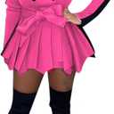 RAMOUG Two Tone Lapel V Neck Double Breasted Peplum Jacket Sexy Belted Blazer Mini Dress (Medium, A06 Rose Pink)