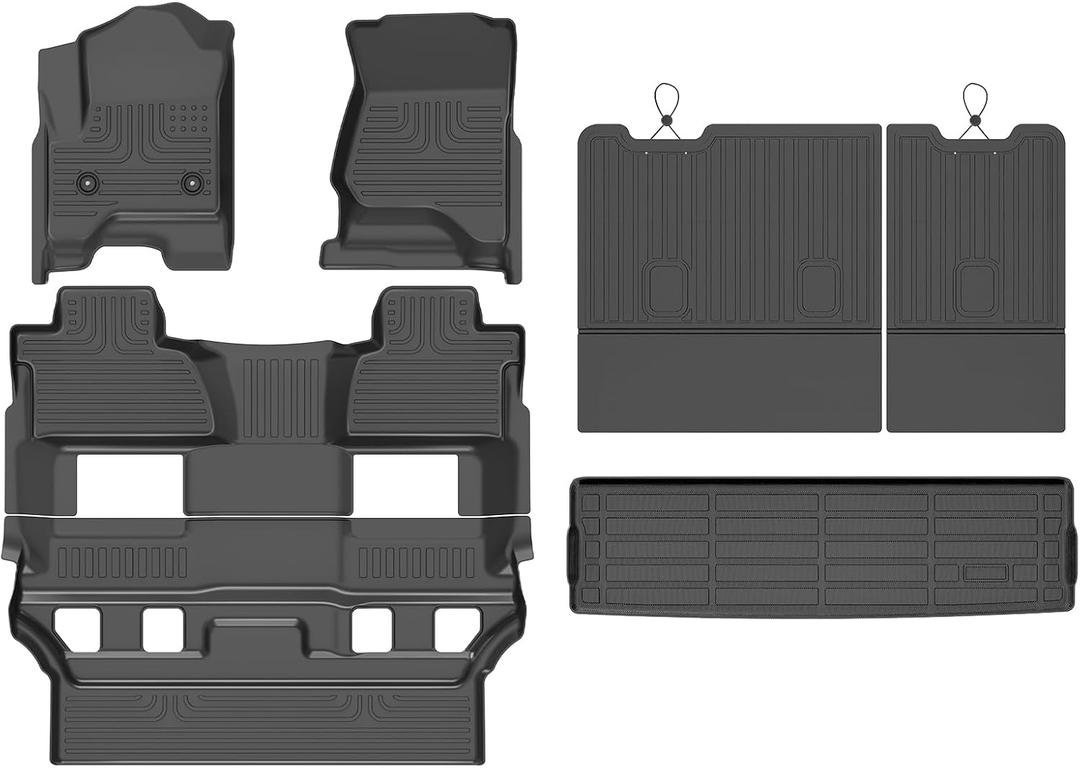 Floor Mats Cargo Liner Set for 2015-2020 Chevy Tahoe & GMC Yukon
(Only 7 Seats & Bucket Seat, Not XL), Custom Fit, All Weather Protection, Anti-Slip, Heavy Durable, TPE, Accessories, Black