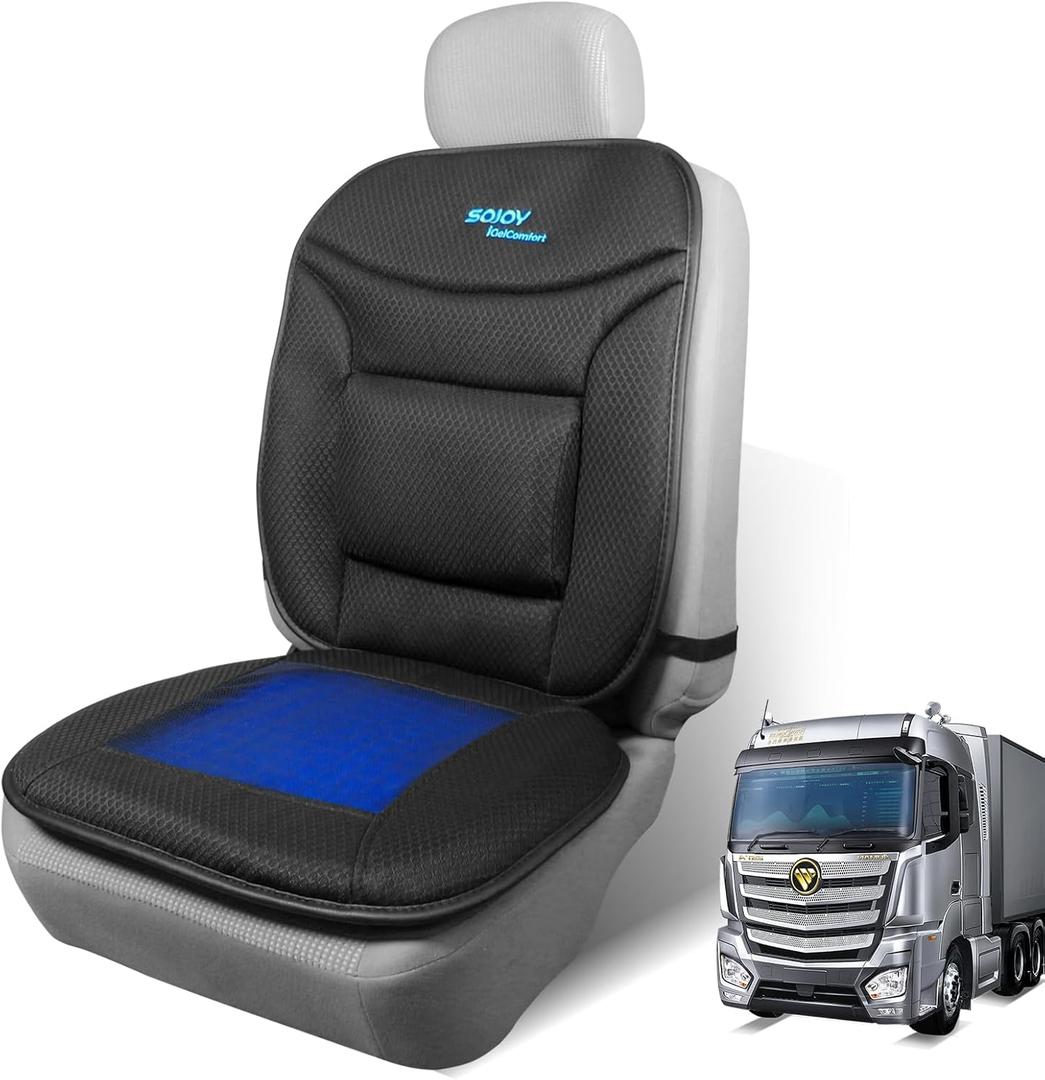 Sojoy Truck Seat Cushion with Firm Lumbar Support,Gel Seat Pad with Upper Lower Back Support Pillow for Office,Car,Truck, Pain Relief Coccyx Seat Cushion
