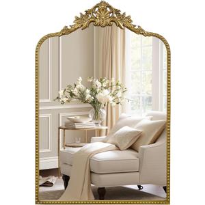 G-LEAF Vintage Baroque Mirror 24"X36", Mantel Victorian Antique Farmhouse Mirror with Gold Ornate Metal Frame for Fireplace Entryway Living Room Hallway Bathroom