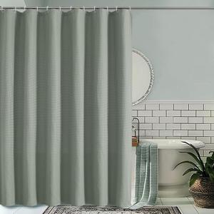 OVZME Extra Long Shower Curtain Set- 96 Inch Long Waffle Weave Heavy Duty Fabric Shower Curtains for Bathroom, Luxury Heavy Duty Thick Cloth Shower Curtain with 12 Plastic Hooks, 72x96, Sage Green