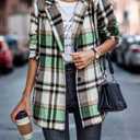 PRETTYGARDEN Women Plaid Shacket Jacket Trendy Fall Casual Button Wool Blend Tartan Trench Coat Winter Clothing with Pockets (S)