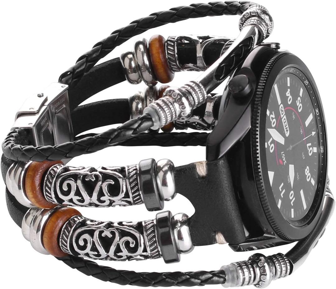 Compatible with Samsung Galaxy Watch 7&FE&6&5&4&3 Band/40mm 44mm/Watch 5 Pro/Watch 6&4 Classic 43mm/47mm/42mm/46mm/Active 2/Garmin Venu, 20mm Leather Bracelet Metal Buckle Strap for Women&Men