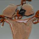 ZAFUL Women's Bikini Set Fishnet Triangle Tie Convertible Collar Halter Bandeau Shell Two Piece Bathing Suit (Large, Brown)