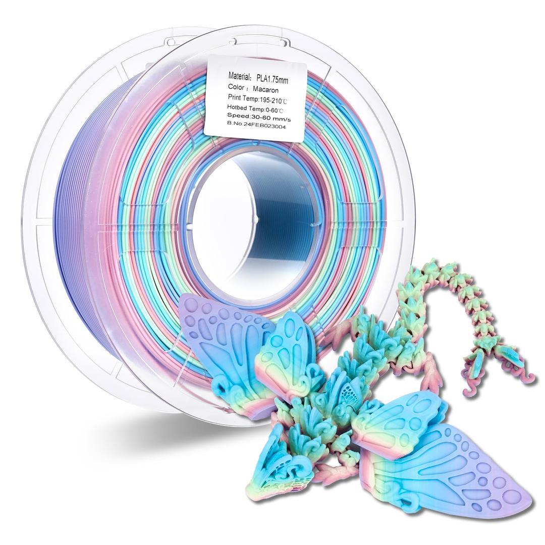 FXAAGFH Rainbow PLA Filament 1.75mm, Multicolor 3D Printing Model Filament Matte, +/ - 0.02mm, 2.2lbs 1kg