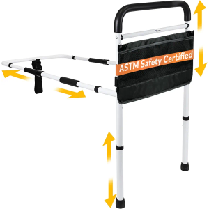 FSA/HSA Eligible, Vaunn Medical New Adjustable Bed Assist Rail Handle (Passed ASTM F3186–17 Safety Standard) and Hand Guard Grab Bar, Bedside Safety and Stability (Tool-Free Assembly), White/Black