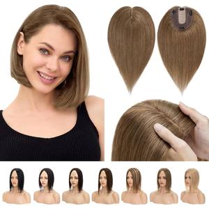 Hairro 100% Real Human Hair Toppers for Women No Bang, Clip in Real Hairpieces, Breathable Silk Base for Covering Greyish Thinning Hair Loss on Top, 16 Inch Mocha Brown