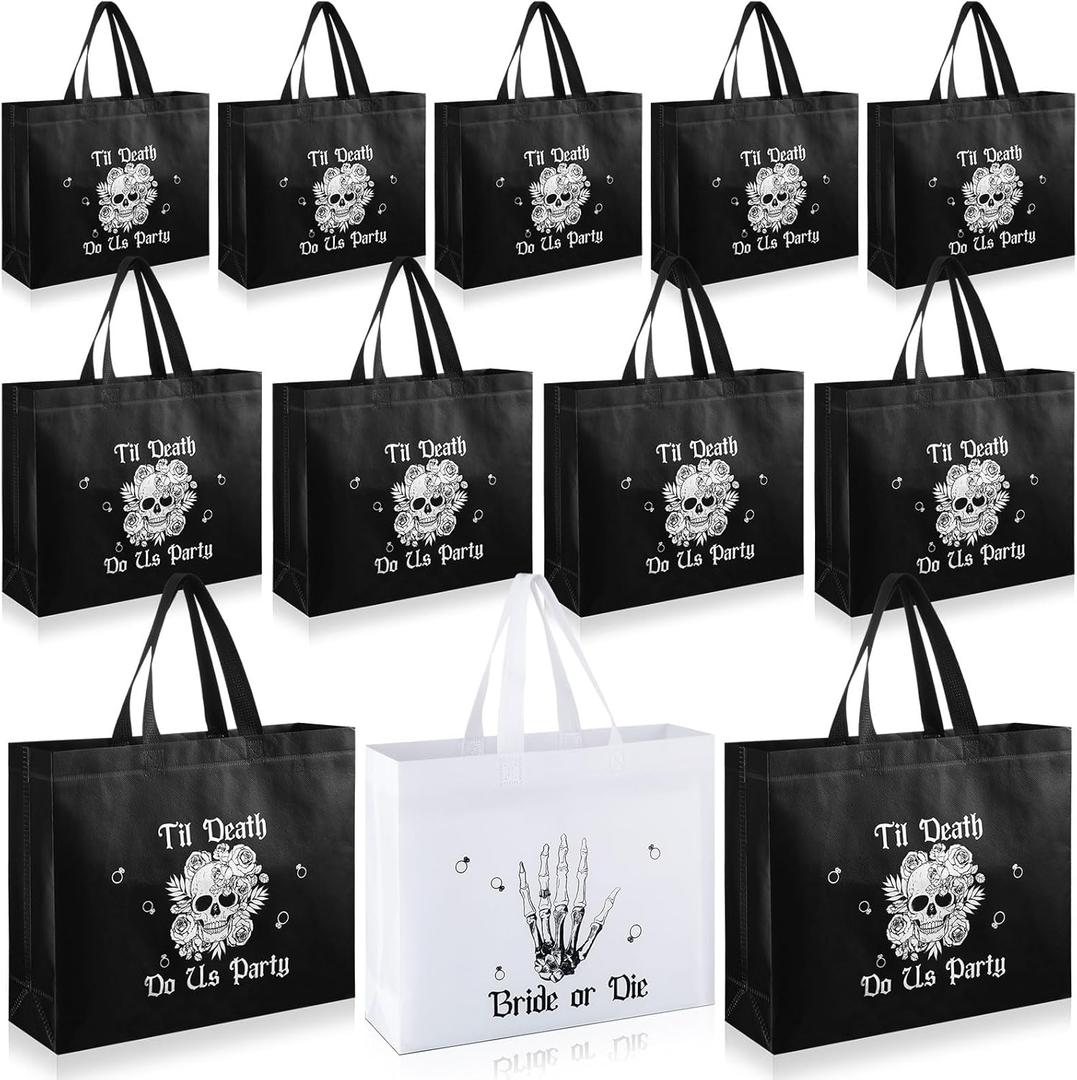 Wesnoy 12 Pcs Bride or Die Bachelorette Party Gift Bag Till Death Do Us Party Tote Bag with Handle Reusable Skeleton Bridesmaid Bag for Wedding Bachelorette Bridal Shower Supplies 11.8 x 3.9 x 9.8Inch
