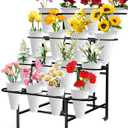 Flower Display Stand with 16PCS Buckets, 4 Layers Flower Cart Display Stand with Wheels Heavy Duty Metal Flower Bar Stand for Florist Shop, Patio Garden and Living Room - Black