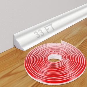 Frienda 32.8 ft X 1/2 Inch Peel and Stick Baseboard Molding Trim Flexible Self-Adhesive Wall Base Moulding Trim Quarter Round Caulk Strip TPE Protector Floor Edges Bathroom Kitchen Countertop (White)