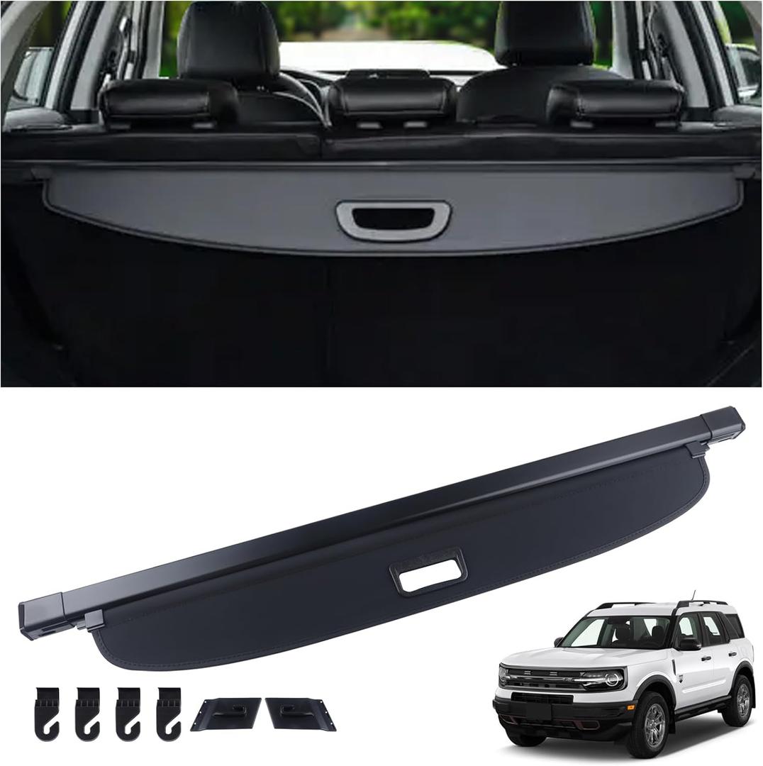 Cargo Cover Fit for 2021-2025 Ford Bronco Sport Rear Storage Waterproof Retractable Rear Trunk Security Cover Shielding Shade Black