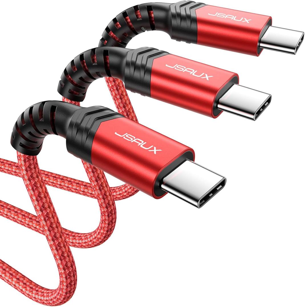 JSAUX 3-Pack USB C to USB C Cable 100W [10ft/6.6ft/3.3ft] Compatible with iPhone 17 Air 16 15 Pro Max Samsung Galaxy S25 S24 CarPlay iPad Pro, Type C to C Charger Cable Fast Charging - Red