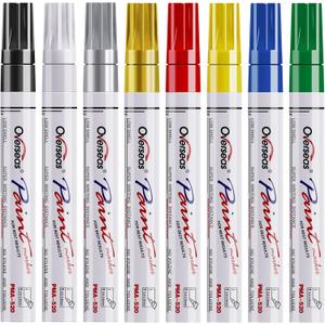 Overseas Paint Marker Pens - 8 Colors Oil Based Permanent Markers, Waterproof, Quick Dry, Medium Tip, Assorted Color Paint Pen for Metal, Wood, Fabric, Plastic, Rock Painting, Canvas, Glass, Art Craft
