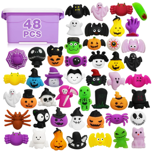 48PCS Halloween Mochi Squishy Toys for Kids, Halloween Fidget Toys Bulk, Mochis Squishies for Basket Goodie Bags Stuffers, Trick or Treat, Gifts, Boys, Girls, Classroom Party Favors, Treasure Box