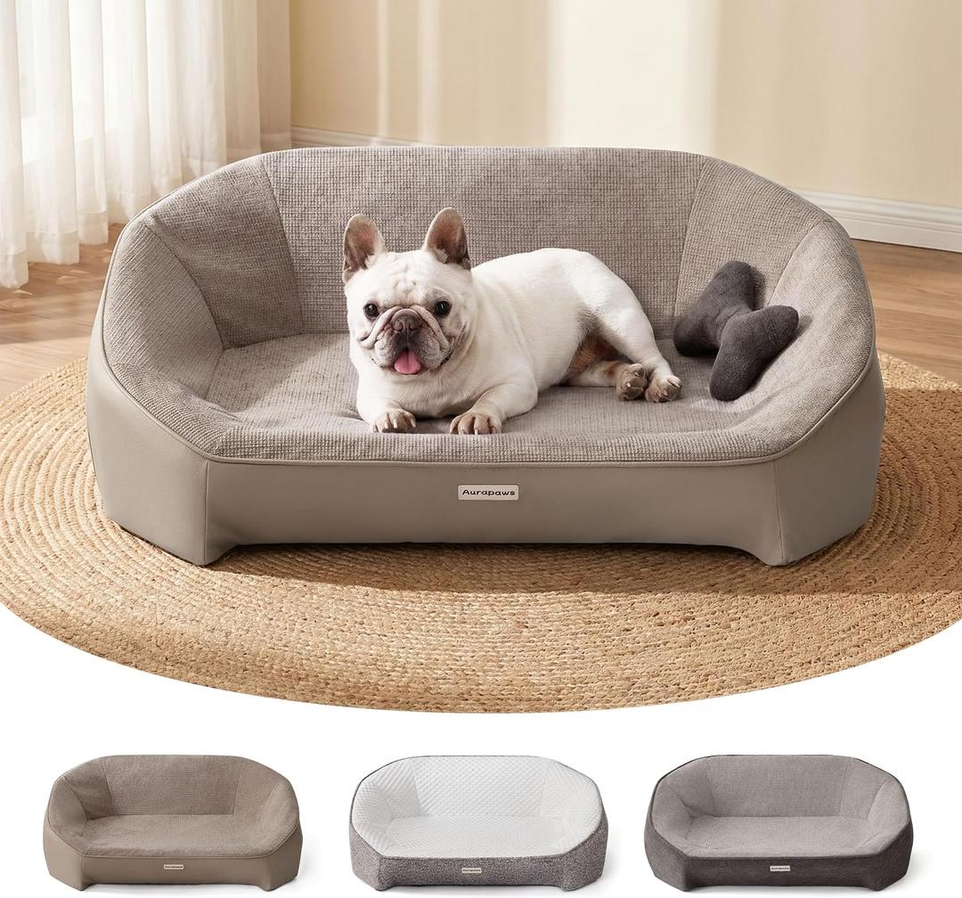 Orthopedic Dog Bed, Medium, 5.9" One-Piece Memory Foam, 3 Covers | Removable washable covers for summer & winter, Extra thick one-piece memory foam, Never sag pet sofa couch, Includes dog toy